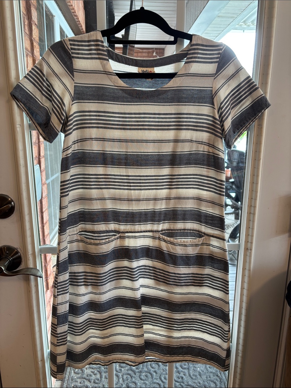 MATA TRADERS EUC Blue Stripe Organic Cotton Blend Short Sleeve Tunic Dress Small